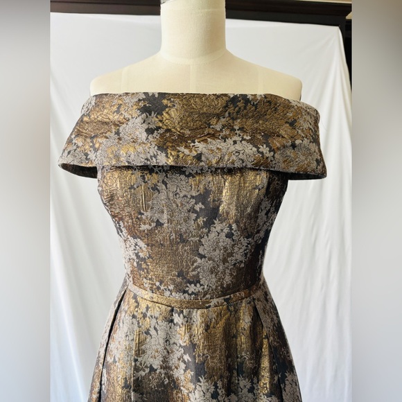 Calvin Klein multi metallic floral off-the- shoulder cocktail dress 2 - Picture 4 of 14